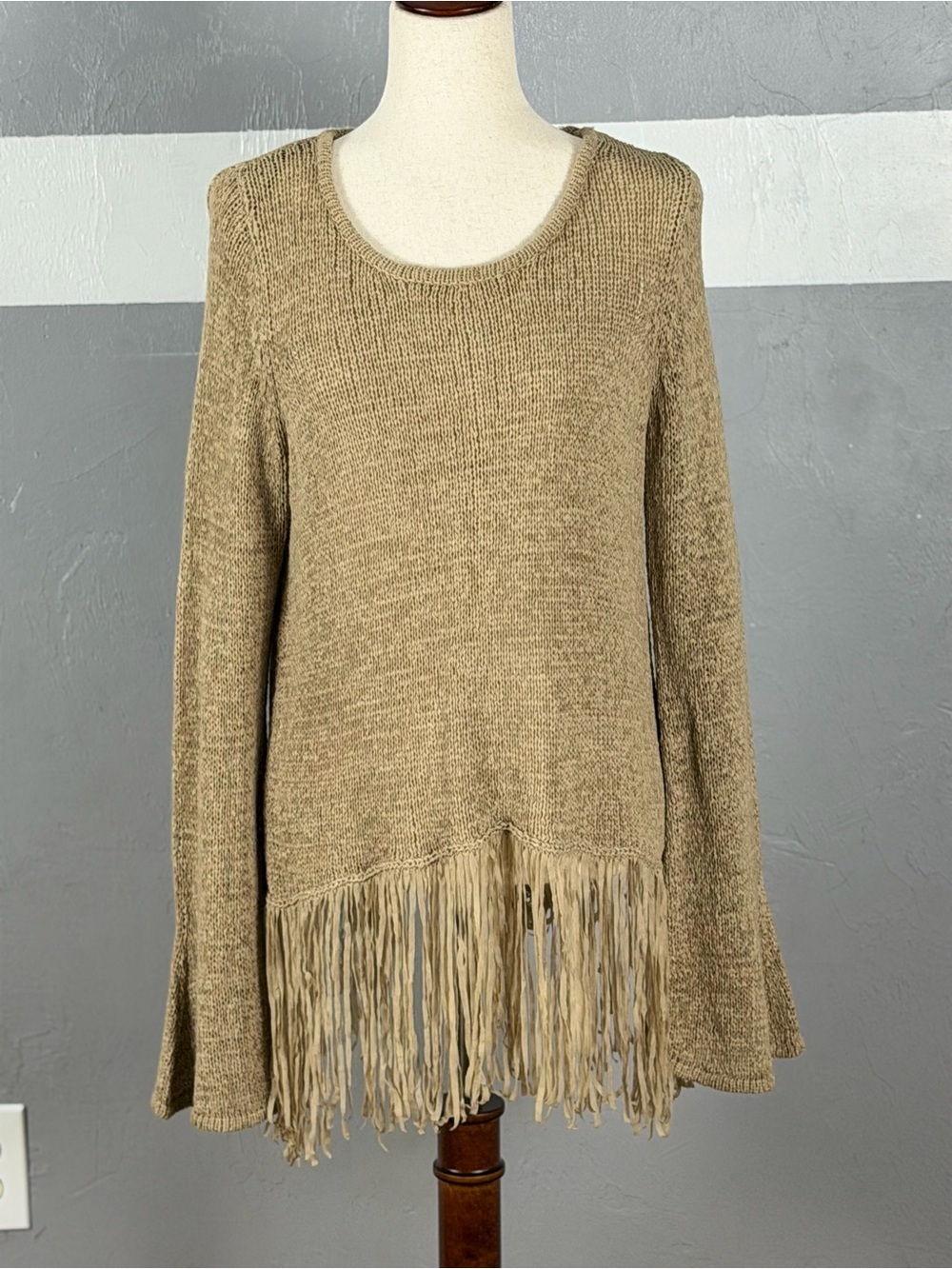 Gianni Bini Loose Weave Boho Fringe Tunic Sweater Size Large
